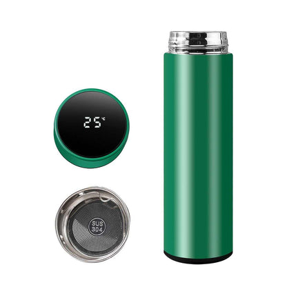 Smart Travel Mug with LCD Temperature Display - 15oz Insulated Tea/Coffee Thermo Bottle, Leak-Proof, Car Cup with Tea Infuser, Vacuum Insulated for Hot & Cold (450ml) (Black)
