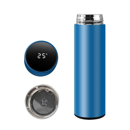 Smart Travel Mug with LCD Temperature Display - 15oz Insulated Tea/Coffee Thermo Bottle, Leak-Proof, Car Cup with Tea Infuser, Vacuum Insulated for Hot & Cold (450ml) (Black)