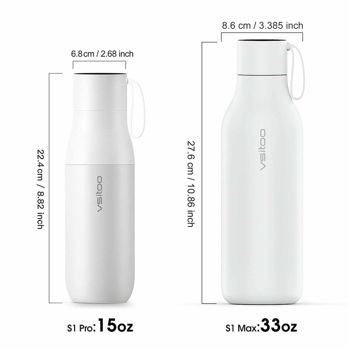 Vsitoo 15oz Smart Self Cleaning Water Bottle，Insulated Water Bottle with Stainless Steel, BPA-Free, AI Self-Clean, 30-Day Battery, Magnetic Charging for Travel, Gym or Office, White