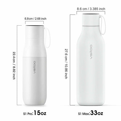 Vsitoo 15oz Smart Self Cleaning Water Bottle，Insulated Water Bottle with Stainless Steel, BPA-Free, AI Self-Clean, 30-Day Battery, Magnetic Charging for Travel, Gym or Office, White