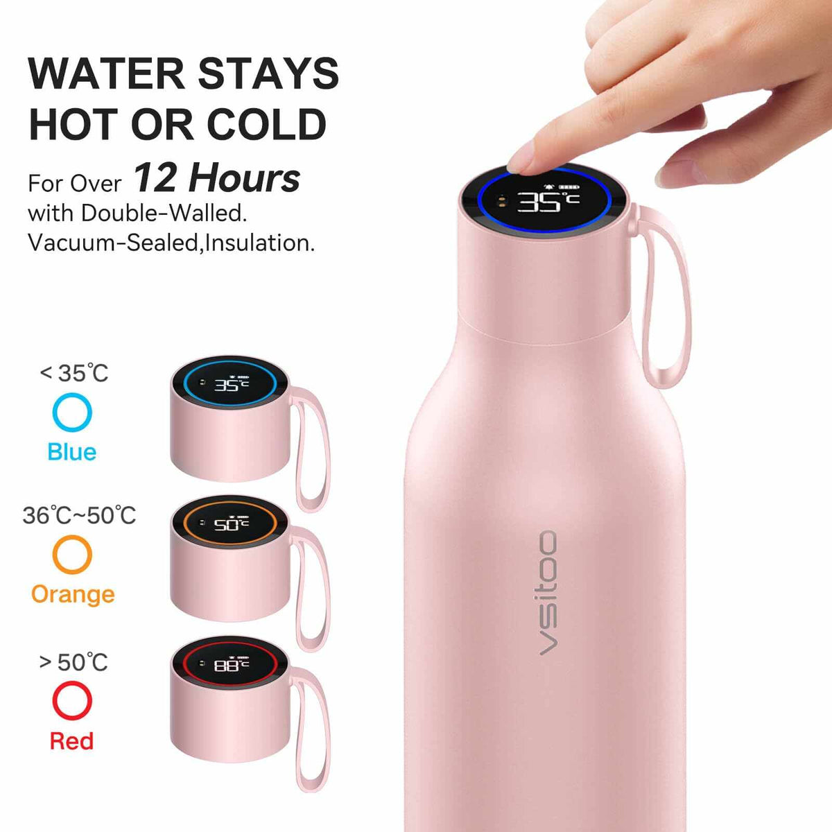 Vsitoo 15oz Smart Self Cleaning Water Bottle，Insulated Water Bottle with Stainless Steel, BPA-Free, AI Self-Clean, 30-Day Battery, Magnetic Charging for Travel, Gym or Office, White