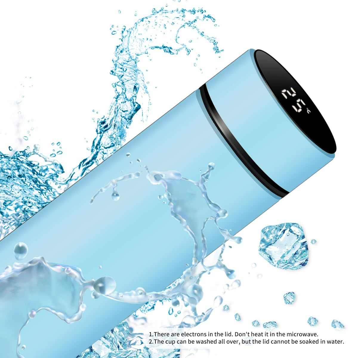 Smart Travel Mug with LCD Temperature Display - 15oz Insulated Tea/Coffee Thermo Bottle, Leak-Proof, Car Cup with Tea Infuser, Vacuum Insulated for Hot & Cold (450ml) (Black)