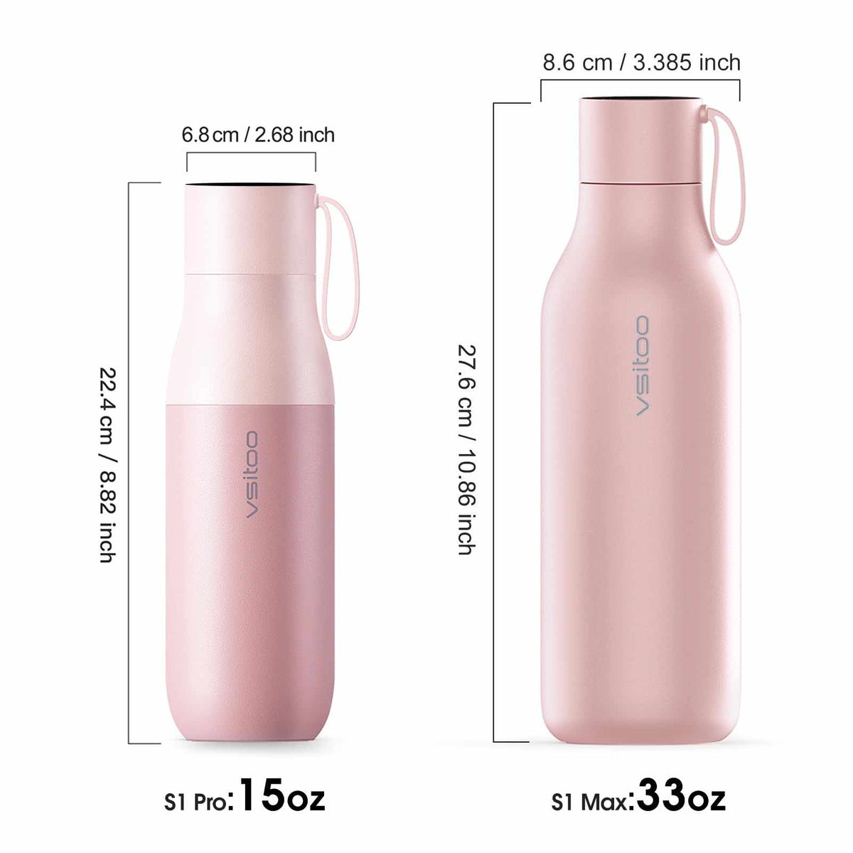 Vsitoo 15oz Smart Self Cleaning Water Bottle，Insulated Water Bottle with Stainless Steel, BPA-Free, AI Self-Clean, 30-Day Battery, Magnetic Charging for Travel, Gym or Office, White