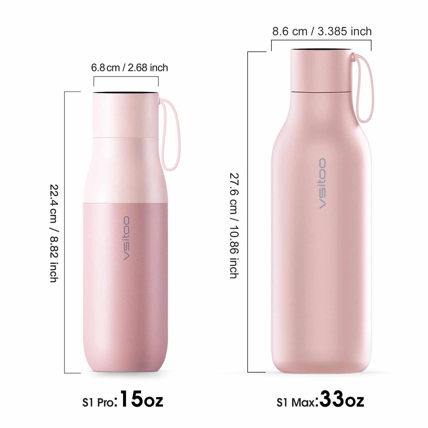 Vsitoo 15oz Smart Self Cleaning Water Bottle，Insulated Water Bottle with Stainless Steel, BPA-Free, AI Self-Clean, 30-Day Battery, Magnetic Charging for Travel, Gym or Office, White