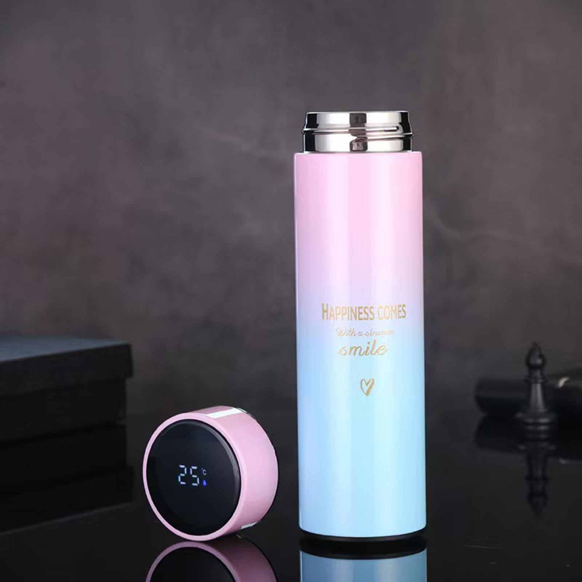 Smart Water Bottle Insulated Water Bottle Coffee Bottle Travel Coffee Mug Flasks for Hot and and Cold Drinks 16.9 oz/500ml (Gradient pink)