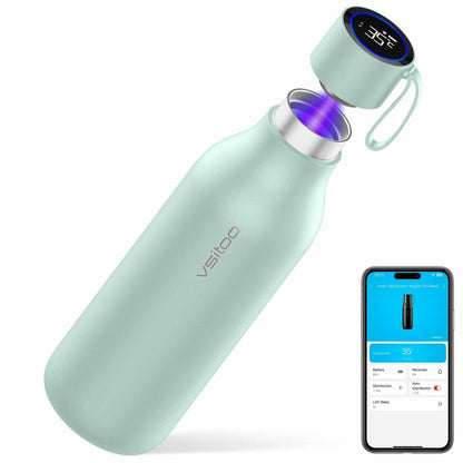 Vsitoo 15oz Smart Self Cleaning Water Bottle，Insulated Water Bottle with Stainless Steel, BPA-Free, AI Self-Clean, 30-Day Battery, Magnetic Charging for Travel, Gym or Office, White