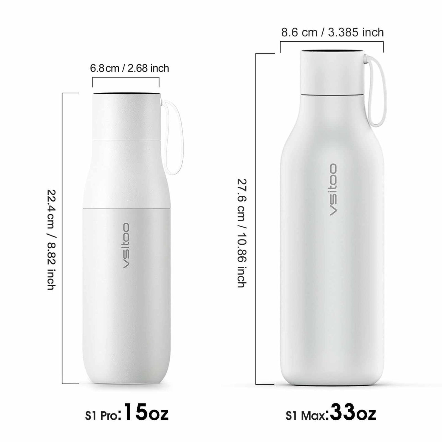Vsitoo 15oz Smart Self Cleaning Water Bottle，Insulated Water Bottle with Stainless Steel, BPA-Free, AI Self-Clean, 30-Day Battery, Magnetic Charging for Travel, Gym or Office, White