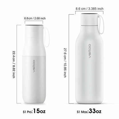 Vsitoo 15oz Smart Self Cleaning Water Bottle，Insulated Water Bottle with Stainless Steel, BPA-Free, AI Self-Clean, 30-Day Battery, Magnetic Charging for Travel, Gym or Office, White
