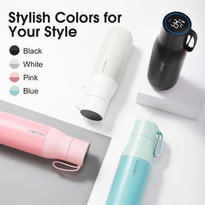 Vsitoo 15oz Smart Self Cleaning Water Bottle，Insulated Water Bottle with Stainless Steel, BPA-Free, AI Self-Clean, 30-Day Battery, Magnetic Charging for Travel, Gym or Office, White