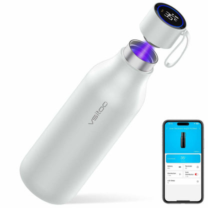 Vsitoo 15oz Smart Self Cleaning Water Bottle，Insulated Water Bottle with Stainless Steel, BPA-Free, AI Self-Clean, 30-Day Battery, Magnetic Charging for Travel, Gym or Office, White
