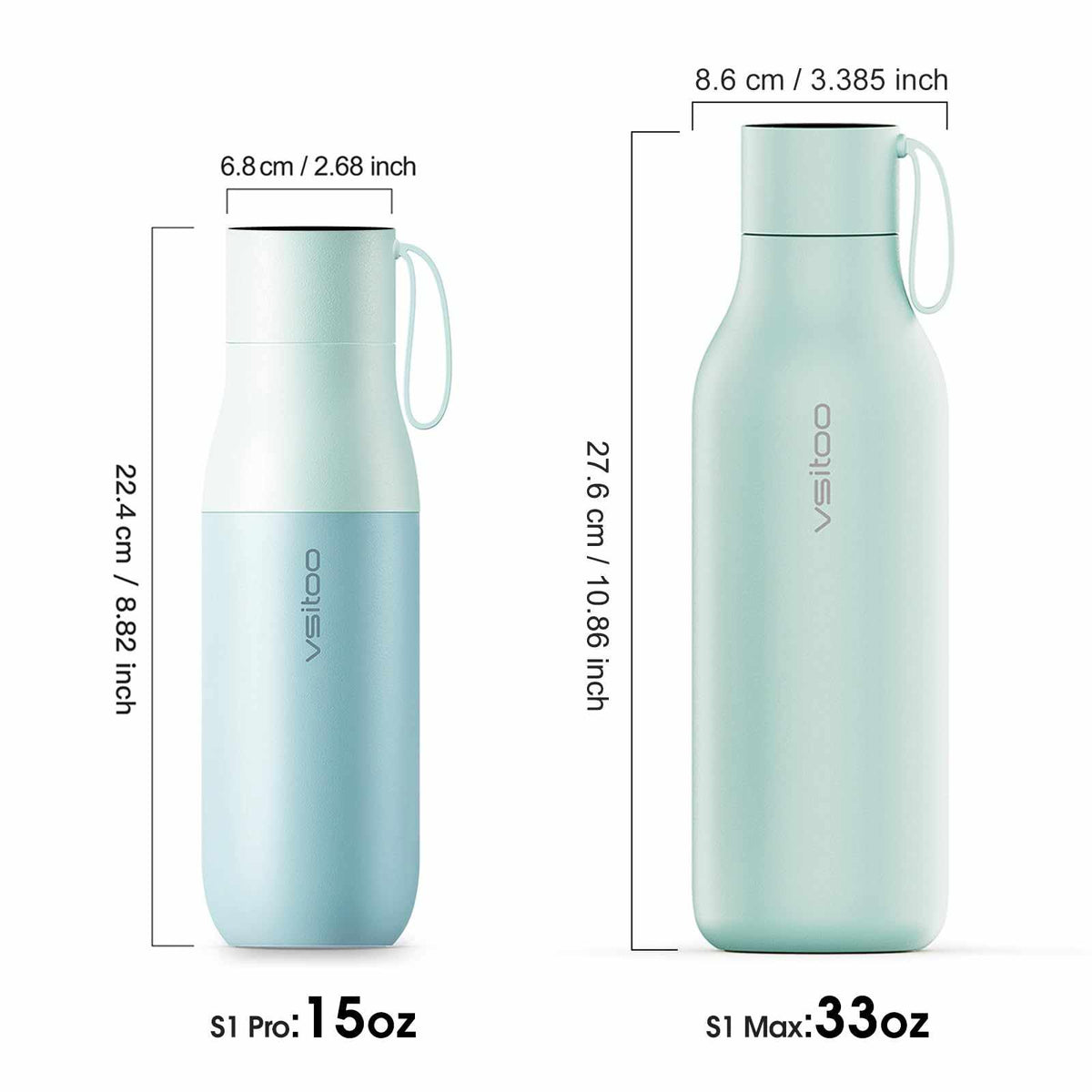 Vsitoo 15oz Smart Self Cleaning Water Bottle，Insulated Water Bottle with Stainless Steel, BPA-Free, AI Self-Clean, 30-Day Battery, Magnetic Charging for Travel, Gym or Office, White
