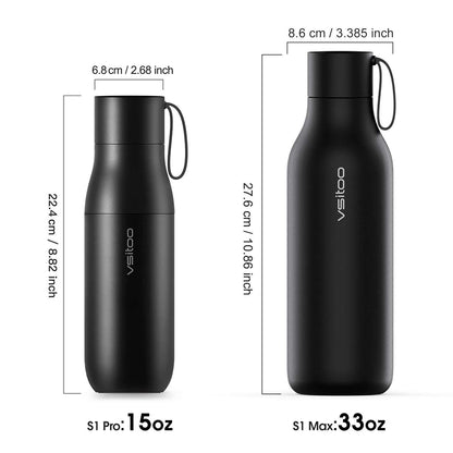 Vsitoo 15oz Smart Self Cleaning Water Bottle，Insulated Water Bottle with Stainless Steel, BPA-Free, AI Self-Clean, 30-Day Battery, Magnetic Charging for Travel, Gym or Office, White