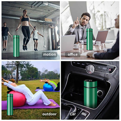 Smart Travel Mug with LCD Temperature Display - 15oz Insulated Tea/Coffee Thermo Bottle, Leak-Proof, Car Cup with Tea Infuser, Vacuum Insulated for Hot & Cold (450ml) (Black)