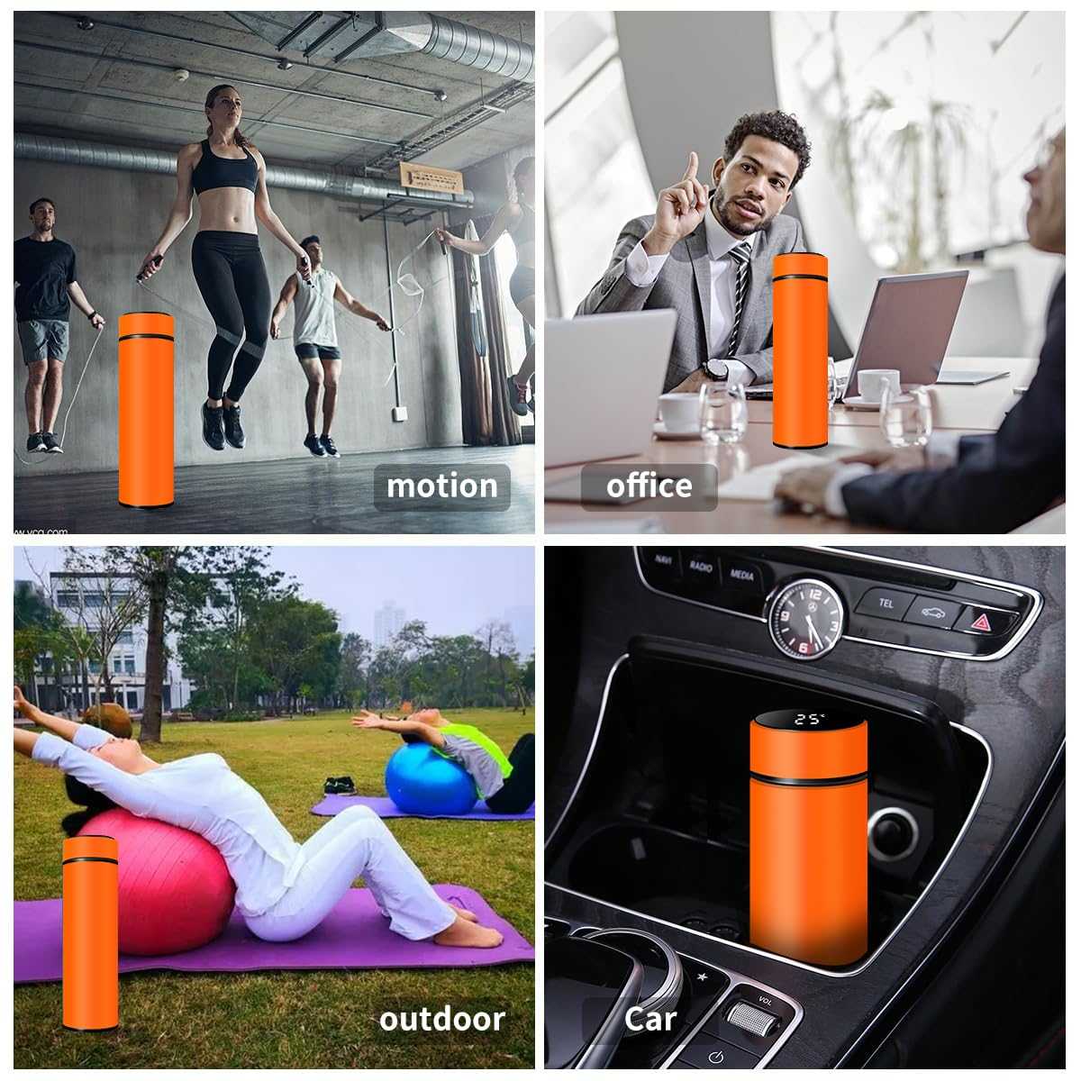Smart Travel Mug with LCD Temperature Display - 15oz Insulated Tea/Coffee Thermo Bottle, Leak-Proof, Car Cup with Tea Infuser, Vacuum Insulated for Hot & Cold (450ml) (Black)