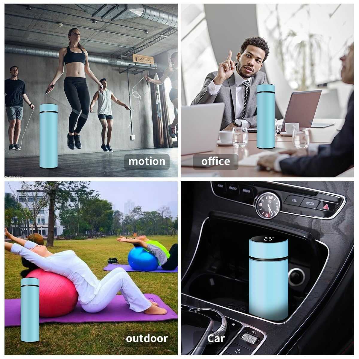 Smart Travel Mug with LCD Temperature Display - 15oz Insulated Tea/Coffee Thermo Bottle, Leak-Proof, Car Cup with Tea Infuser, Vacuum Insulated for Hot & Cold (450ml) (Black)