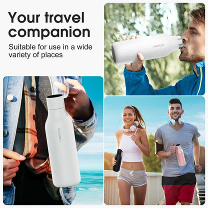 Vsitoo 15oz Smart Self Cleaning Water Bottle，Insulated Water Bottle with Stainless Steel, BPA-Free, AI Self-Clean, 30-Day Battery, Magnetic Charging for Travel, Gym or Office, White