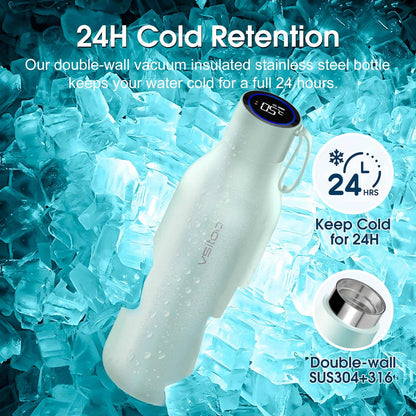 Vsitoo 15oz Smart Self Cleaning Water Bottle，Insulated Water Bottle with Stainless Steel, BPA-Free, AI Self-Clean, 30-Day Battery, Magnetic Charging for Travel, Gym or Office, White