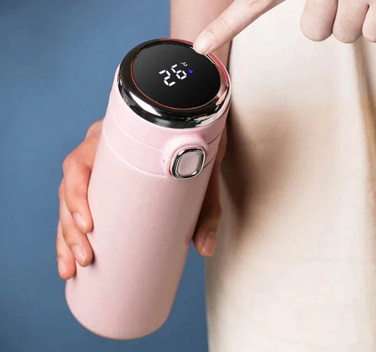 Smart thermos bottle with LED temperature display and USB rechargeable vacuum insulation